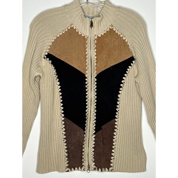 Vintage Kikit by Maurice Sasson Leather Knit sweater zipper jacket 90s Western M - Picture 6 of 14